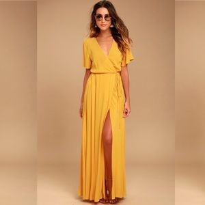 Lulu’s Much Obliged Yellow Wrap Maxi Dress